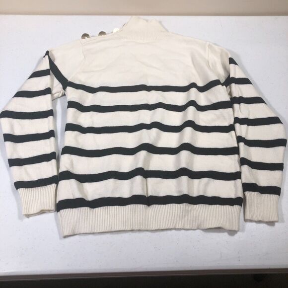 Nautical Long S Sweater Womens Cream Black Stripe Large Quiet Luxury Old Money - Picture 2 of 6
